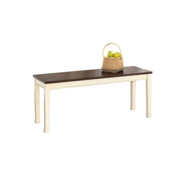 Kitchen Seating Wooden Bench in White and Brown Finish - Image 2