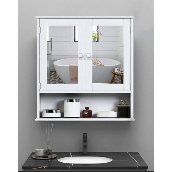 Wall Mounted 2-Door Medicine Cabinet Bathroom Mirror in White with Shelf - Image 2