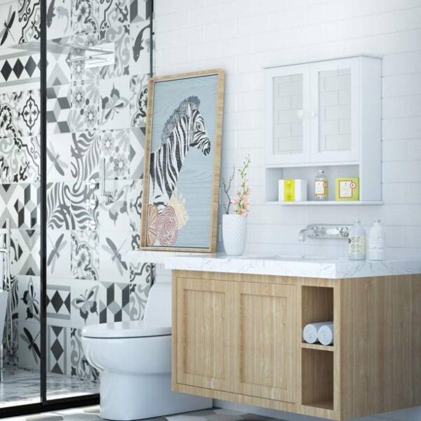 Wall Mounted 2-Door Medicine Cabinet Bathroom Mirror in White with Shelf - Image 3