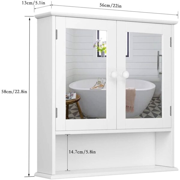 Wall Mounted 2-Door Medicine Cabinet Bathroom Mirror in White with Shelf - Image 4