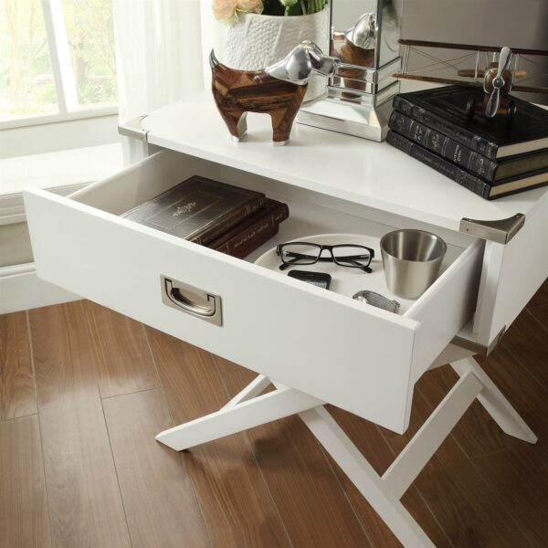 White Modern Bedroom Decor 1-Drawer Bedside Table Nightstand End Table - Image 2