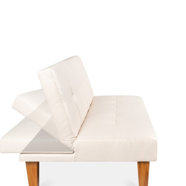 Convertible Faux Leather Tufted Lounge Futon Sofa Bed Adjustable Back in White - Image 4
