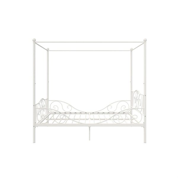 Full size White Metal Canopy Bed Frame with Heavy Duty Steel Slats - Image 2