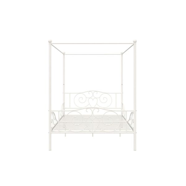 Full size White Metal Canopy Bed Frame with Heavy Duty Steel Slats - Image 3