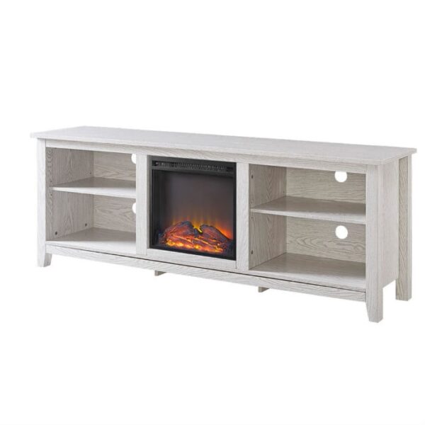 White Wash Wood 70-inch TV Stand Fireplace Space Heater - Image 2