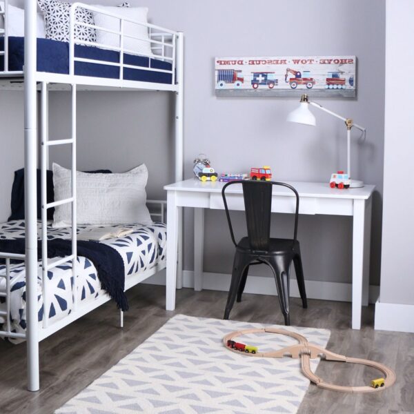 Twin over Twin Sturdy Steel Metal Bunk Bed in White Finish - Image 2