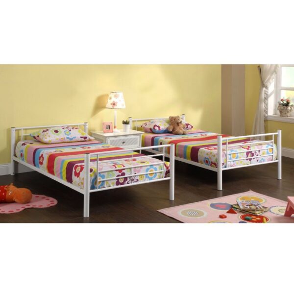 Twin over Twin Sturdy Steel Metal Bunk Bed in White Finish - Image 3