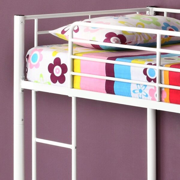 Twin over Twin Sturdy Steel Metal Bunk Bed in White Finish - Image 4