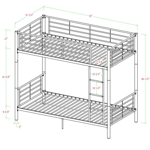 Twin over Twin Sturdy Steel Metal Bunk Bed in White Finish - Image 5