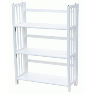 White Wood Folding Bookcase Storage Unit Shelving with 3 Shelves