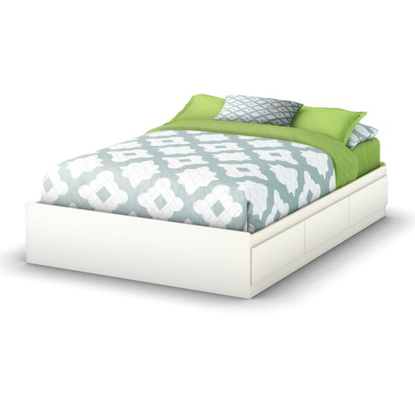 Full size Contemporary Platform Bed with 3 Storage Drawers in White - Image 2