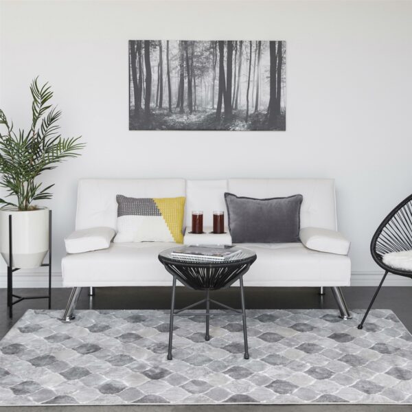 White Faux Leather Convertible Sofa Futon with 2 Cup Holders - Image 2