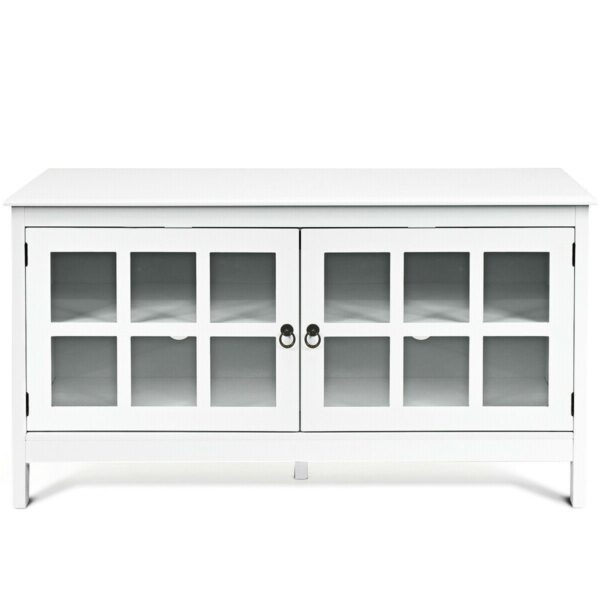 White Wood Entertainment Center TV Stand with Glass Panel Doors - Image 2