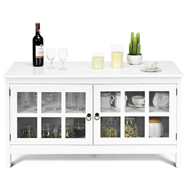 White Wood Entertainment Center TV Stand with Glass Panel Doors - Image 3