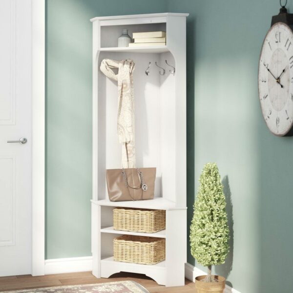 Tall Sturdy Entryway Corner Hall Tree White - Image 2