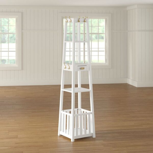 White Entryway Shelf Drawer Coat Rack Hall Storage Tree - Image 2