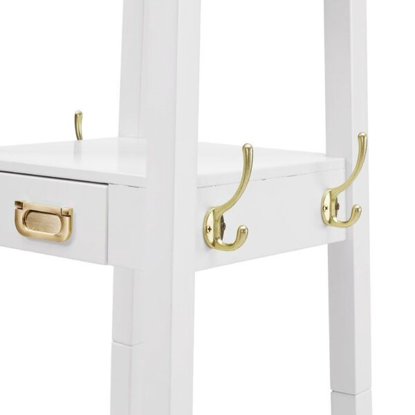 White Entryway Shelf Drawer Coat Rack Hall Storage Tree - Image 4