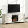 Rustic White Electric Fireplace Mantel Storage TV Stand Fits Up To 60 Inches w/ Remote Control - Image 2