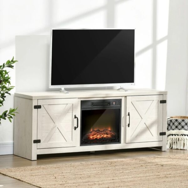 Rustic White Electric Fireplace Mantel Storage TV Stand Fits Up To 60 Inches w/ Remote Control - Image 2