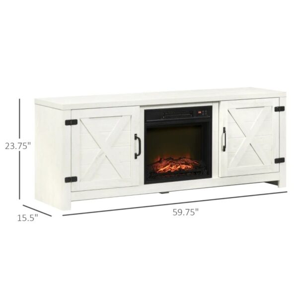 Rustic White Electric Fireplace Mantel Storage TV Stand Fits Up To 60 Inches w/ Remote Control - Image 4