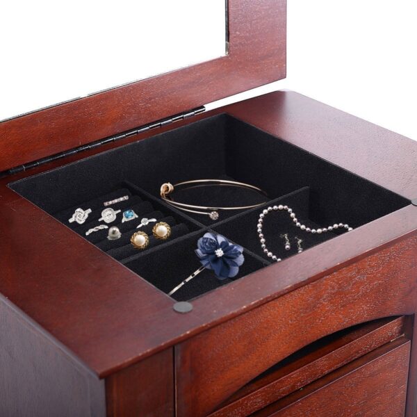 Medium Brown Wood Jewlery Armoire Storage Chest Cabinet with Mirror - Image 4