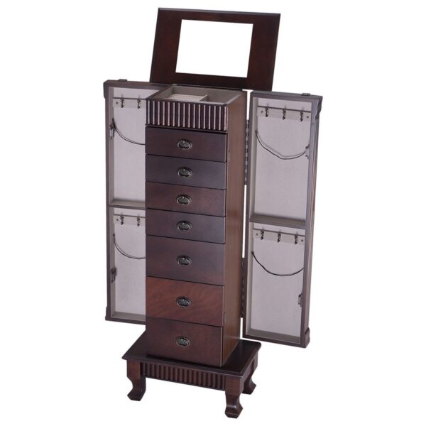 Classic 7-Drawer Jewelry Armoire Wood Storage Chest Cabinet - Image 4