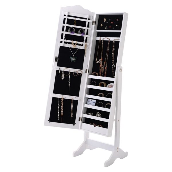 Locking White Wood Jewelry Armoire Cabinet Floor Mirror - Image 2