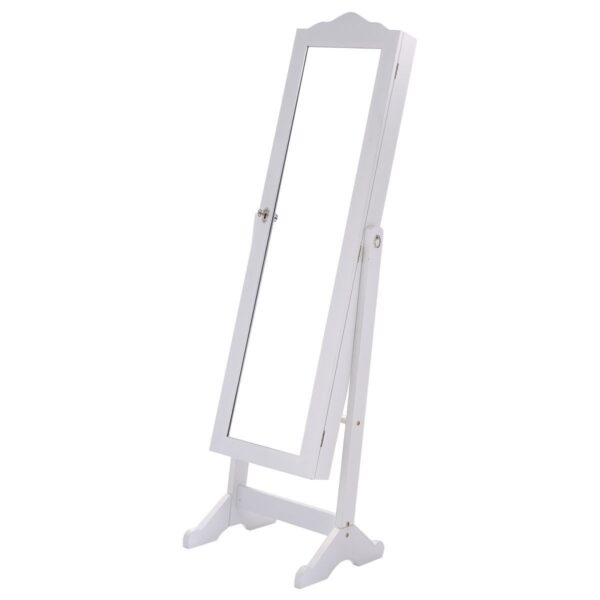 Locking White Wood Jewelry Armoire Cabinet Floor Mirror - Image 3