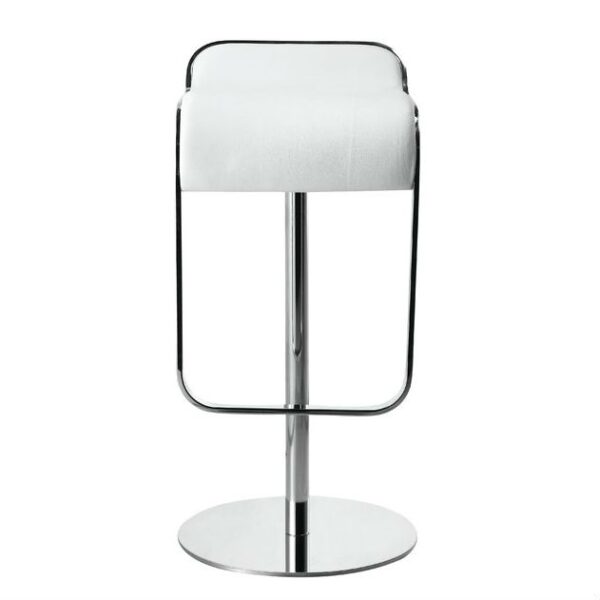 Modern Adjustable Height Bar Stool with White Faux Leather Swivel  Seat - Image 2
