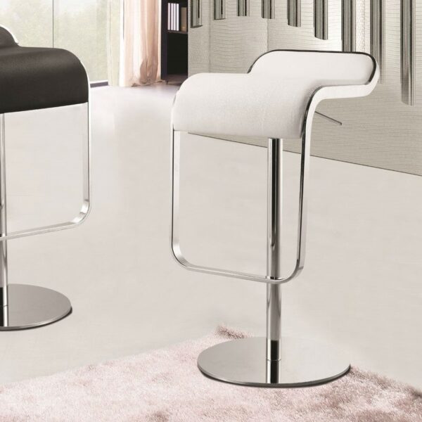 Modern Adjustable Height Bar Stool with White Faux Leather Swivel  Seat - Image 3