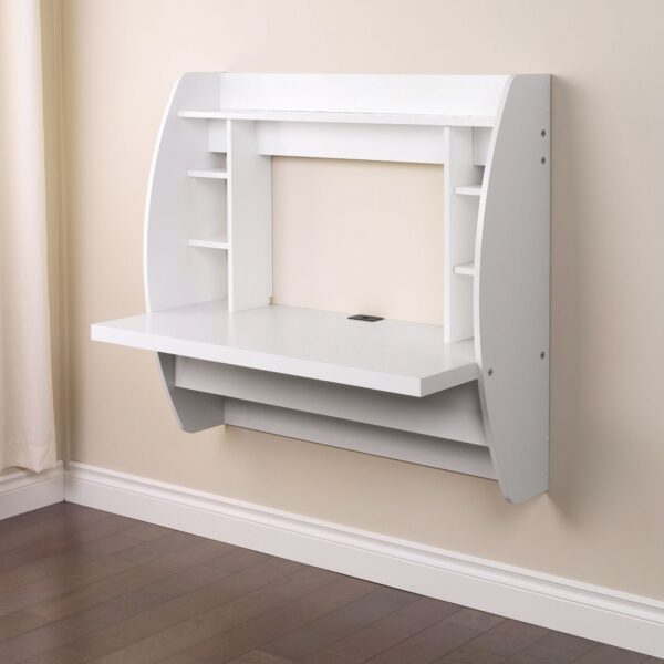 White Wall-Mounted Modern Space Saving Laptop Computer Desk - Image 2