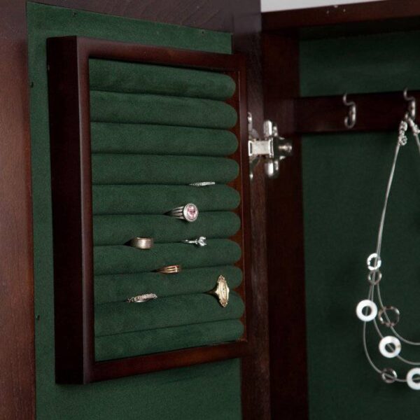 Wall Mounted Locking Jewelry Armoire Cabinet in Espresso Wood Finish - Image 3