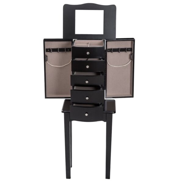 Black Wood 5-Drawer Jewelry Chest Storage Chest Cabinet with Mirror - Image 4
