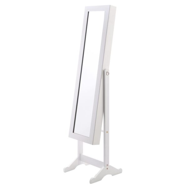 White Wood Jewelry Storage Cabinet Freestanding Floor Mirror - Image 2