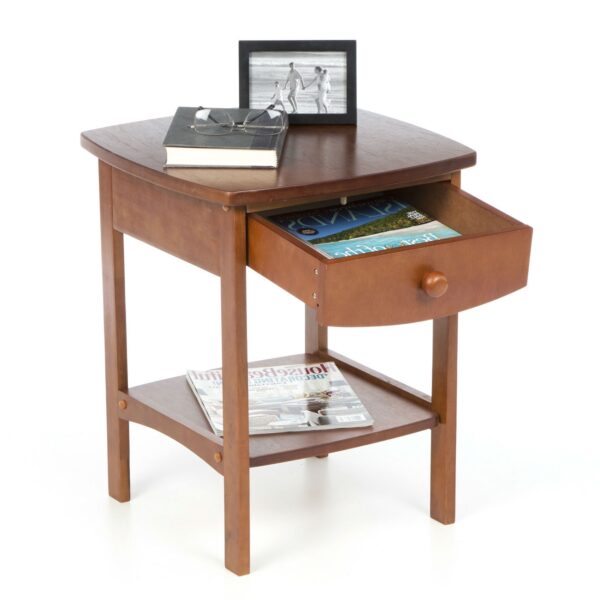 Walnut Wood Finish 1-Drawer Bedroom Nightstand Bedside Table - Image 2