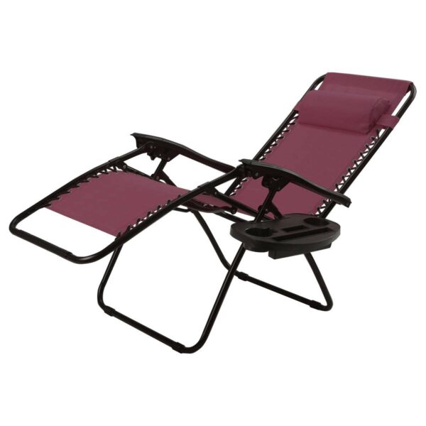 Set of 2 Burgundy Wine Red Folding Outdoor Zero Gravity Lounge Chair - Image 5