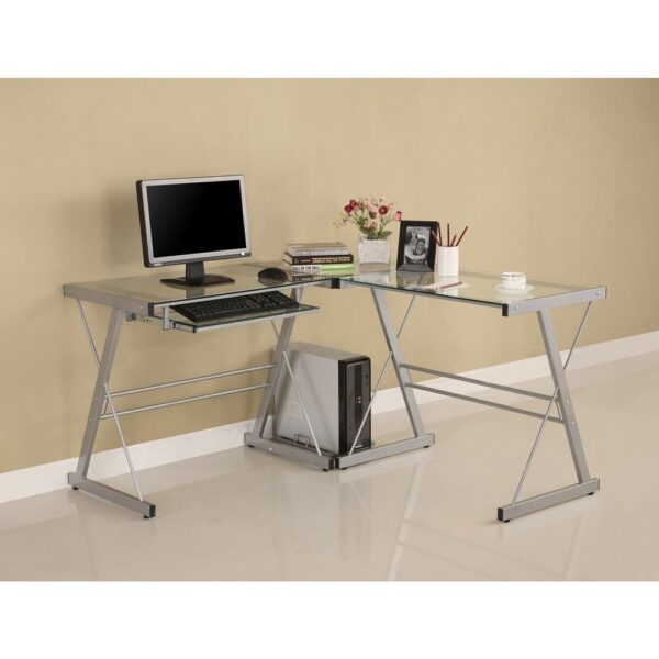 Modern Corner Computer Desk in Metal and Glass - Image 3