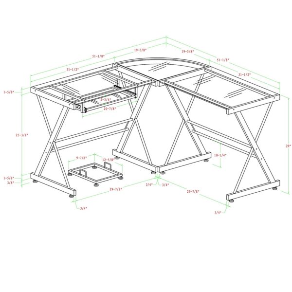 Modern Corner Computer Desk in Metal and Glass - Image 4