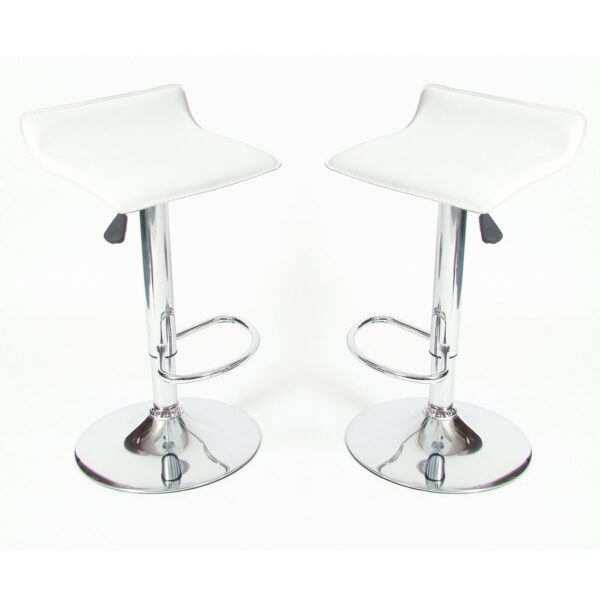 Set of 2 - Modern Chrome Air Lift Swivel Bar Stool with White Seat