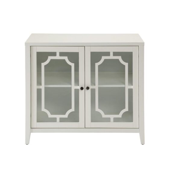 White Wood Venetian Buffet Cabinet with Glass Panel Doors - Image 2