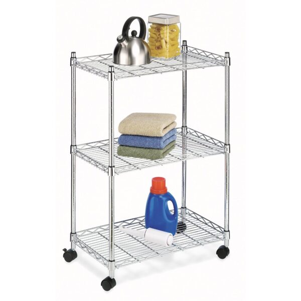 3-Shelf Chrome Steel Storage Cart on Wheels - Image 2