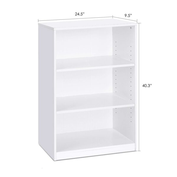 Modern 3-Shelf Bookcase in White Wood Finish - Image 2