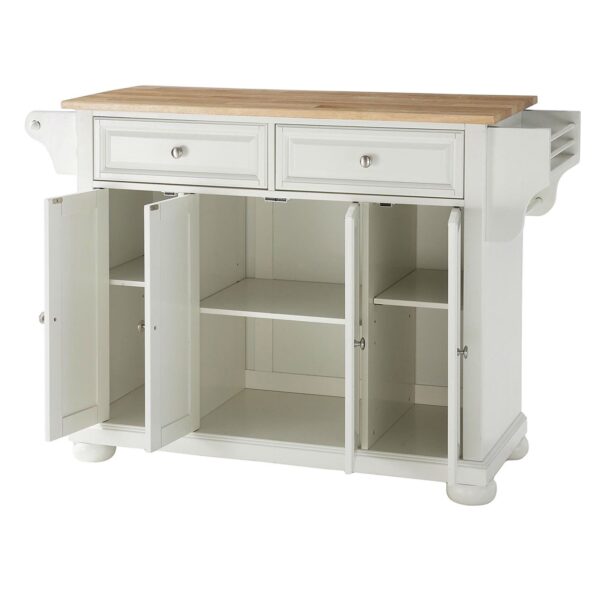 White Kitchen Island Storage Cabinet with Solid Wood Top - Image 2