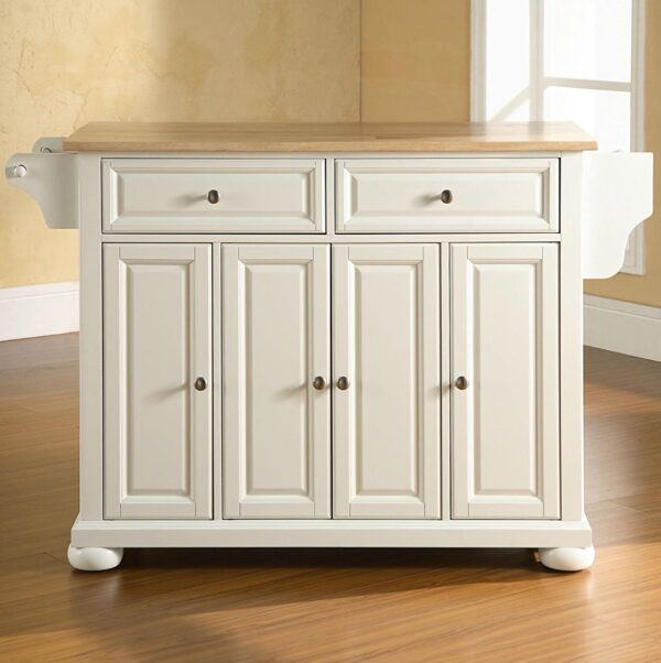 White Kitchen Island Storage Cabinet with Solid Wood Top - Image 3