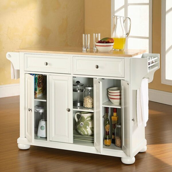 White Kitchen Island Storage Cabinet with Solid Wood Top - Image 4