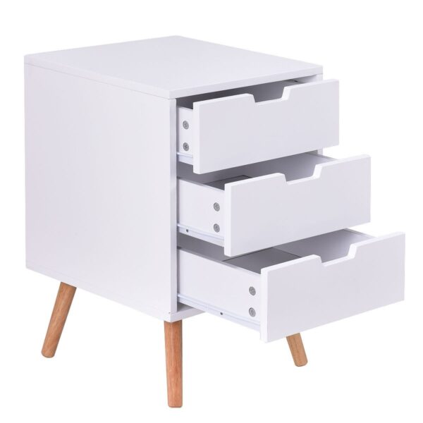 Modern Mid-Century Style 3-Drawer White Wood End Table Nightstand - Image 2