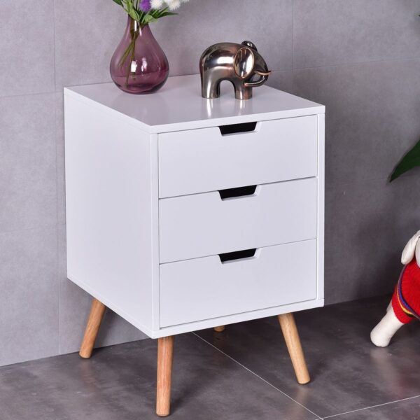 Modern Mid-Century Style 3-Drawer White Wood End Table Nightstand - Image 3