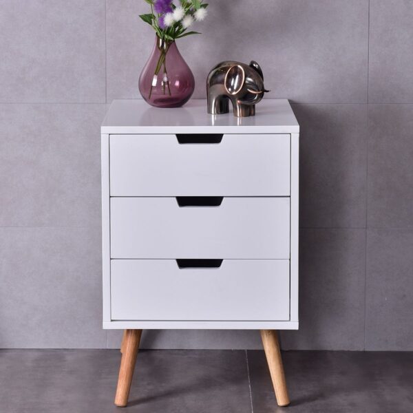 Modern Mid-Century Style 3-Drawer White Wood End Table Nightstand - Image 4