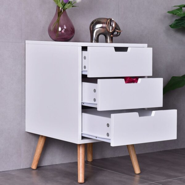 Modern Mid-Century Style 3-Drawer White Wood End Table Nightstand - Image 5