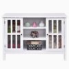 White Wood Sofa Table Console Cabinet with Tempered Glass Panel Doors - Image 2